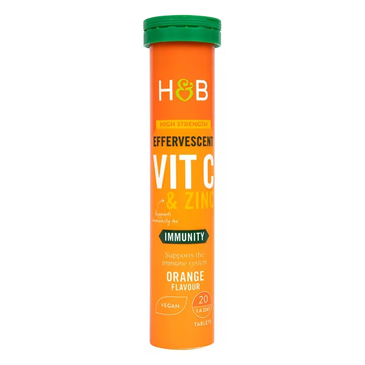 Holland & Barrett Vitamina C y Zinc Efervescente de Alta Resistencia Sabor Naranja -20 Comprimidos