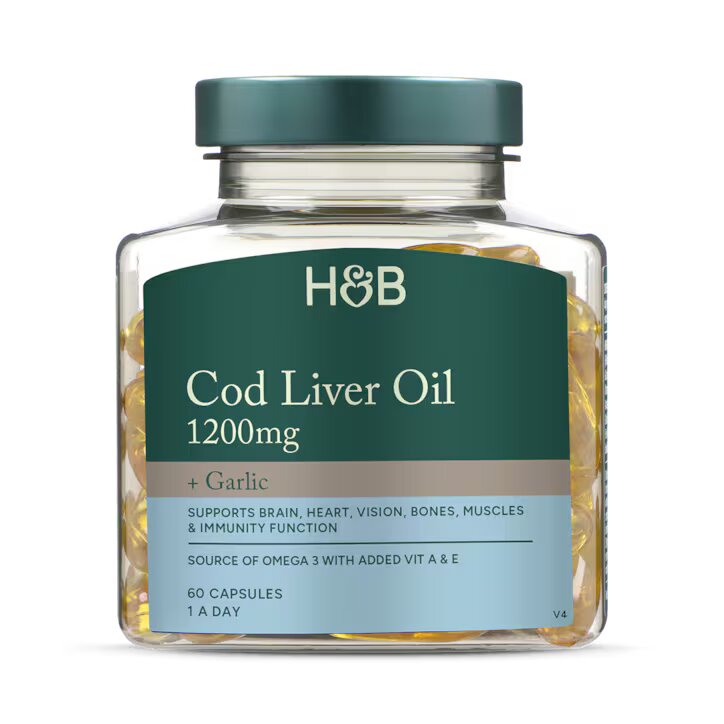 Holland & Barrett Aceite de Hígado de Bacalao 1200mg y Ajo 60 - cápsulas