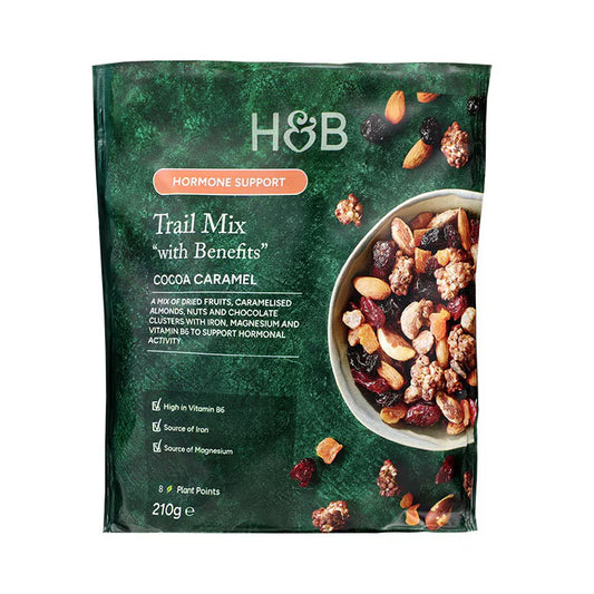 Holland & Barrett Soporte Hormonal Mezcla de Frutos Secos Con Beneficios Sabor Cacao y Caramelo - 210g
