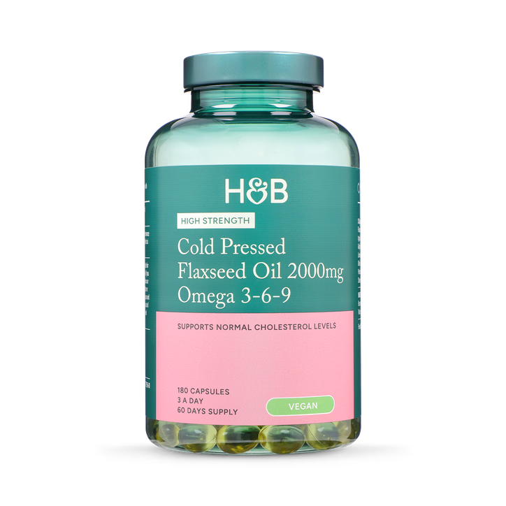 Holland & Barrett Aceite de Linaza Prensado en Frío 2000mg Alta Potencia Omega 3-6-9 - 180 Cápsulas