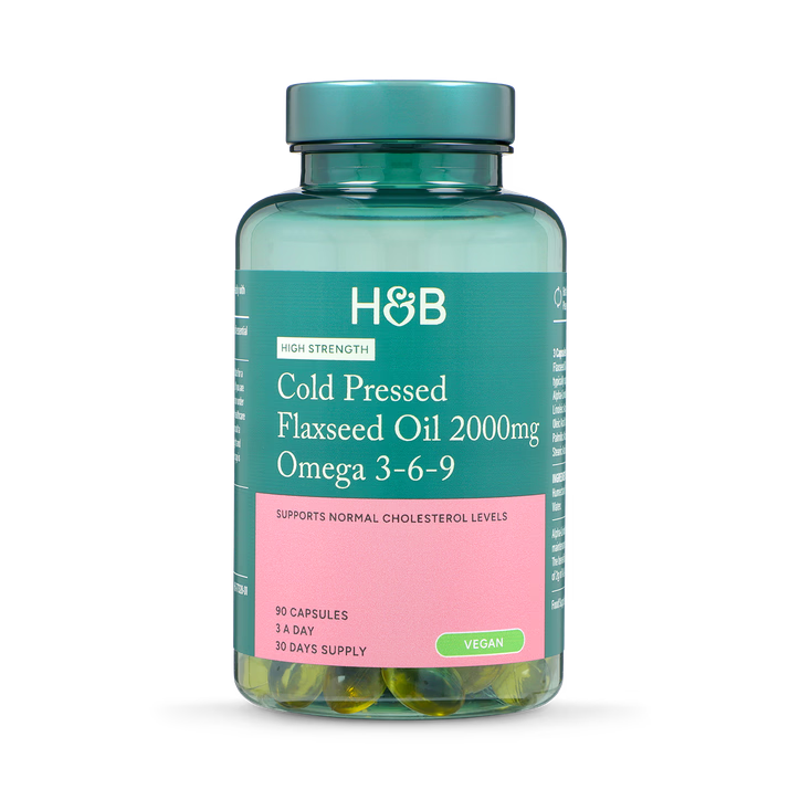 Holland & Barrett Aceite de Linaza Prensado en Frío 2000mg Alta Potencia Omega 3-6-9 - 90 Cápsulas