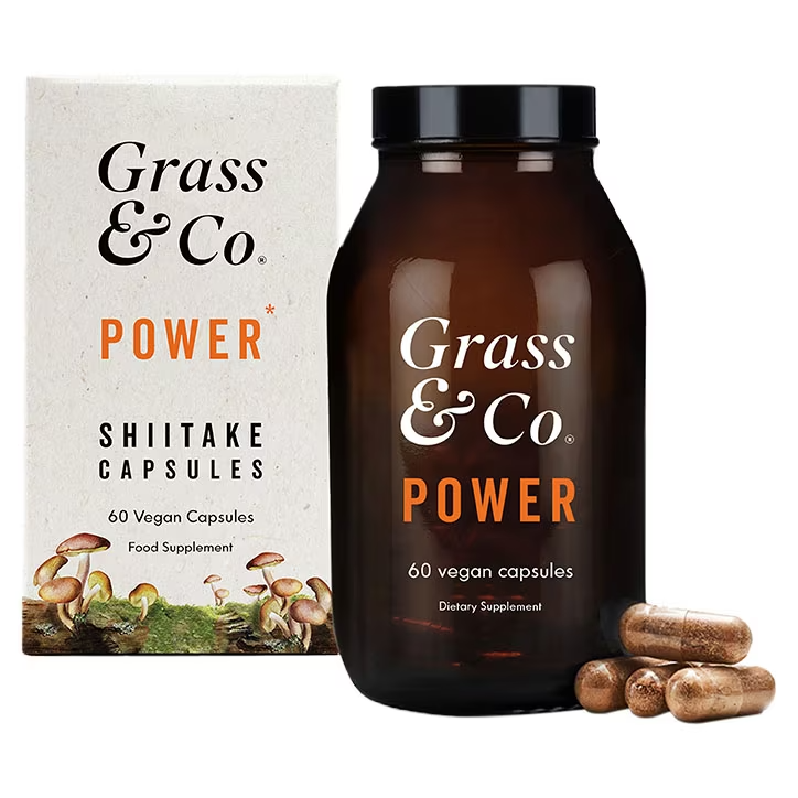 Grass & Co. POWER Hongos Shiitake con Albahaca Sagrada + Hierro 60 Cápsulas Veganas