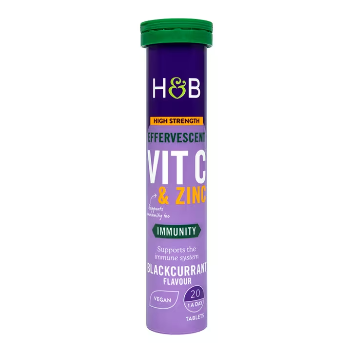 Holland & Barrett Vit C y Zinc Efervescente de Alta Resistencia y Sabor a Grosella Negra - 20 tabletas