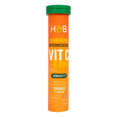 Holland & Barrett Vitamina C y Zinc Efervescente de Alta Resistencia Sabor Naranja -20 Comprimidos