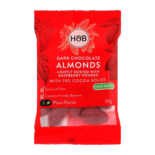 Holland & Barrett Almendras con Chocolate Negro y Frambuesa en Polvo - 30g