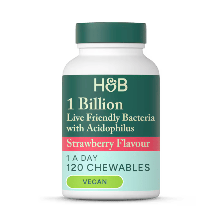 Holland & Barrett 1.000 Millones Bacterias Vivas Beneficiosas con Acidophilus - 120 Comprimidos Masticables