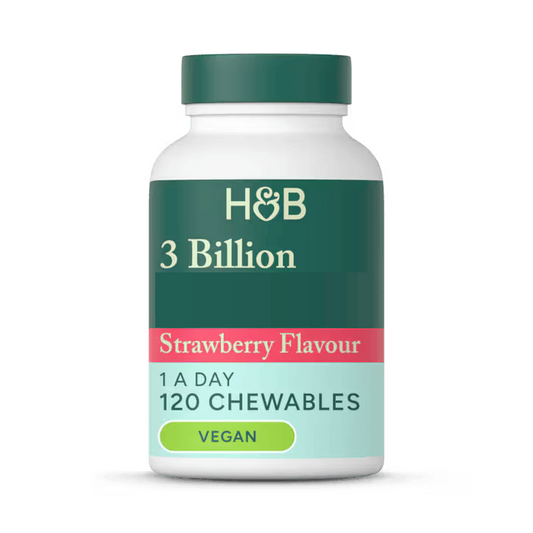 Holland & Barrett 3000 Millones Bacterias Vivas Beneficiosas Con Acidophilus Sabor Fresa - 120 Comprimidos Masticables