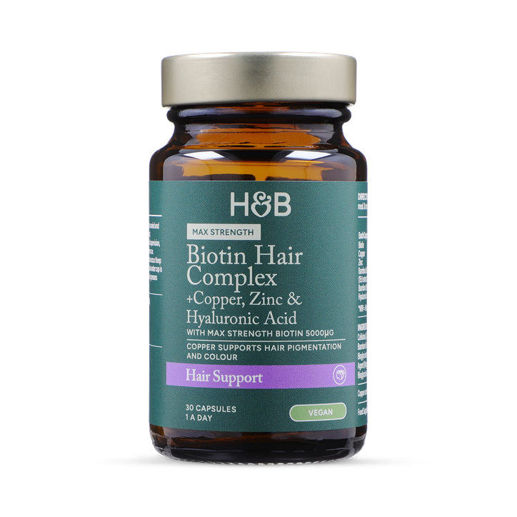 Holland & Barrett Complejo Capilar de Biotina + Cobre, Zinc y Ácido Hialurónico de Máxima Potencia - 30 Cápsulas