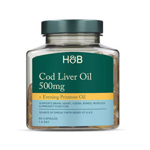 Holland & Barrett Aceite de Hígado de Bacalao 500mg + Aceite de Onagra