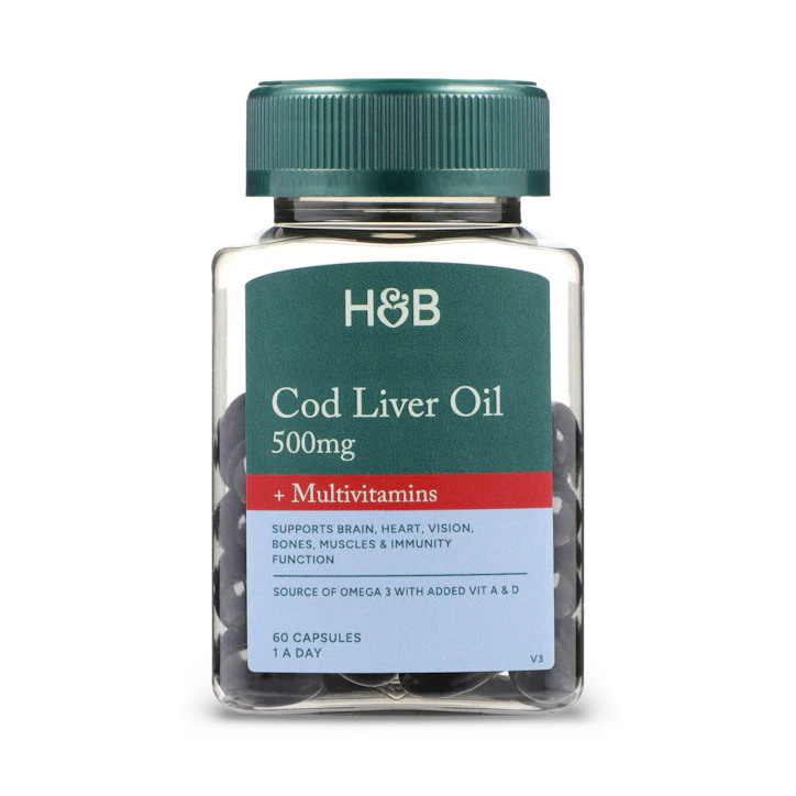 Holland & Barrett Aceite de Hígado de Bacalao 500mg y Multivitaminas -  60 cápsulas