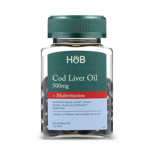 Holland & Barrett Aceite de Hígado de Bacalao 500mg y Multivitaminas -  60 cápsulas