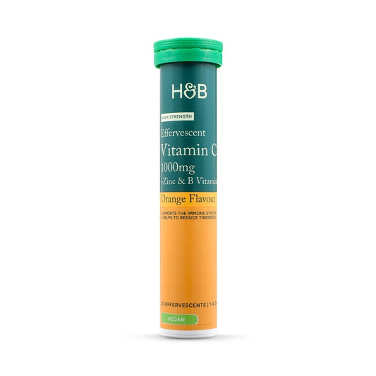 Holland & Barrett Vitamina C 1000mg, Vitamina B y Zinc Alta Potencia Sabor Naranja - 20 Comprimidos Efervescentes