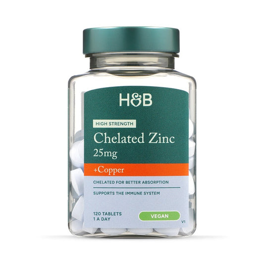 Holland & Barrett Zinc Quelado 25mg + Cobre de Alta Potencia - 120 comprimidos