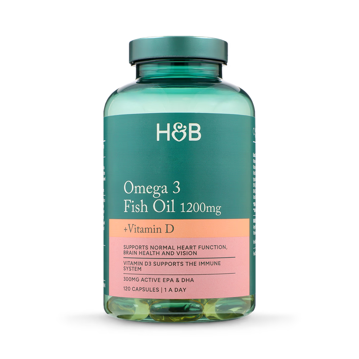 Holland & Barrett Aceite de Pescado Omega 3 de 1200 mg + Vitamina D  - 120 Cápsulas