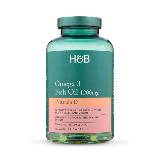 Holland & Barrett Aceite de Pescado Omega 3 de 1200 mg + Vitamina D  - 120 Cápsulas