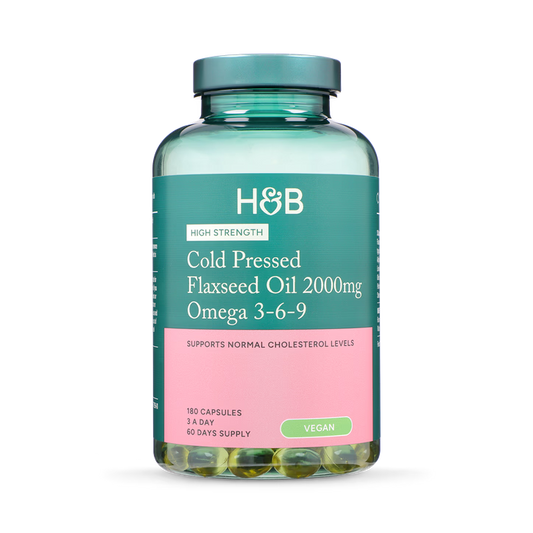 Holland & Barrett Aceite de Linaza Prensado en Frío 2000mg Alta Potencia Omega 3-6-9 - 180 Cápsulas