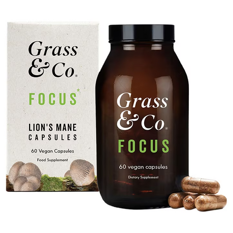 Grass & Co. FOCUS Hongos Melena de León con Ginseng + Omega-3 - 60 Cápsulas Veganas