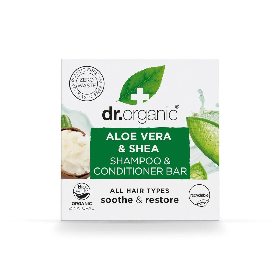 Dr Organic Champú & Acondicionador Sólido Aloe Vera y Karité para todo tipo de Cabello - 75gr